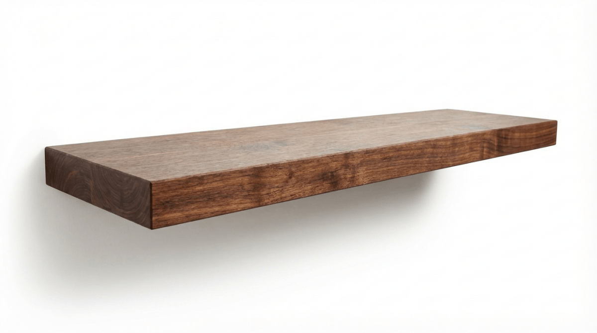 Solid walnut floating shelves on a concealed bracket