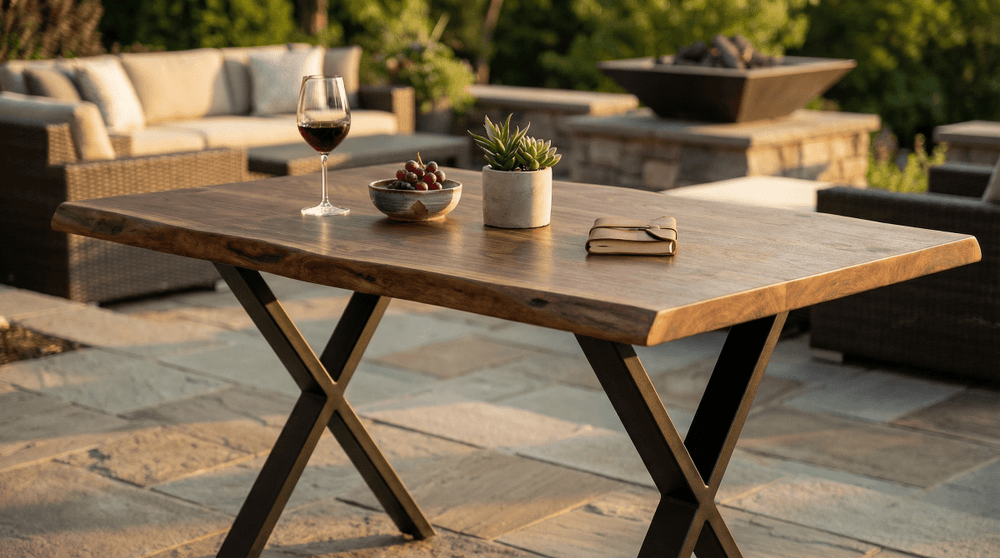 Walnut live edge table top in use