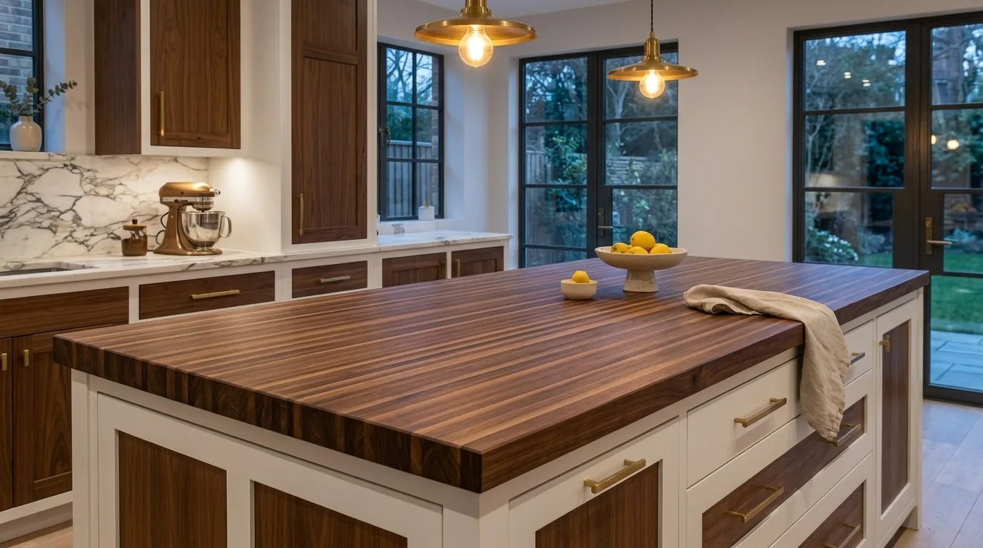 Walnut edge grain butcher block countertop in use