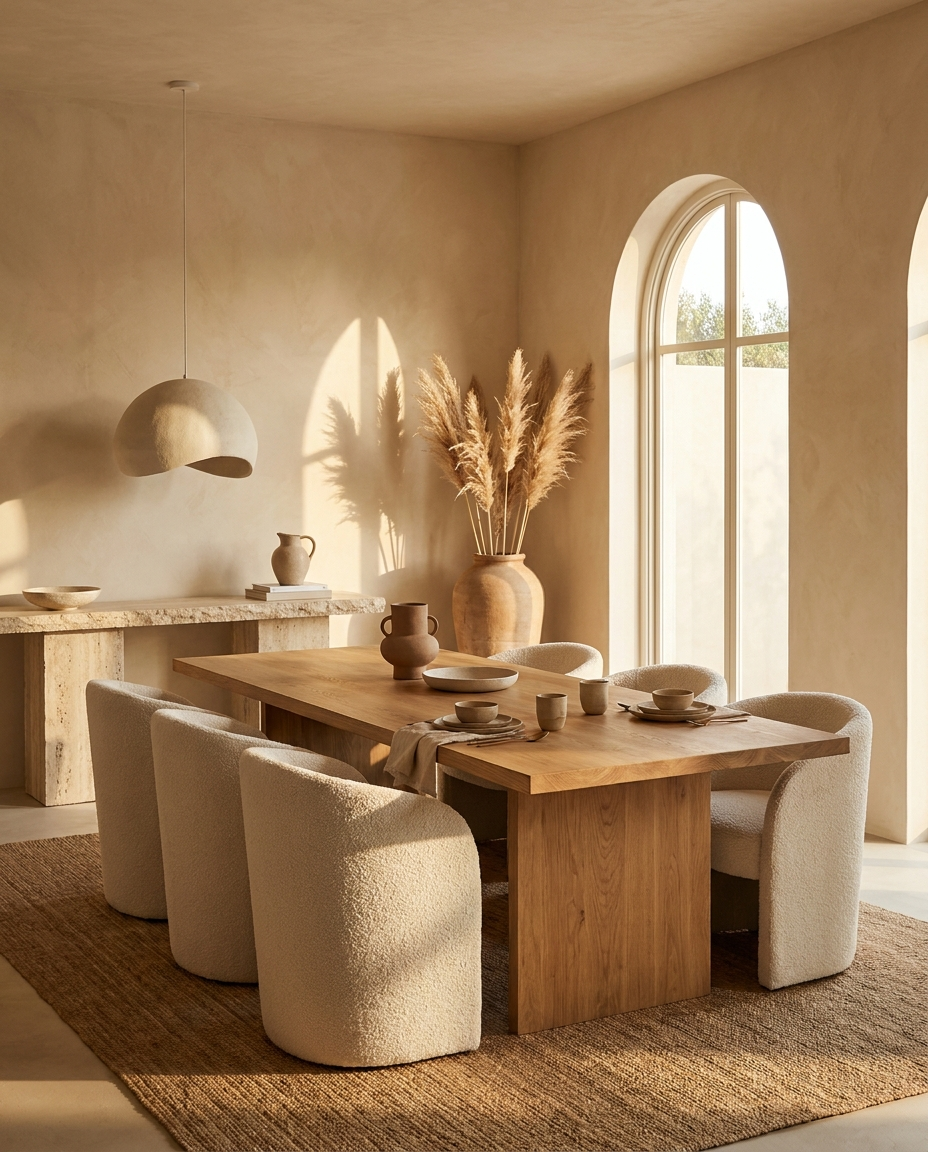 Solid european oak dining table, edge grain — a modern organic dining room