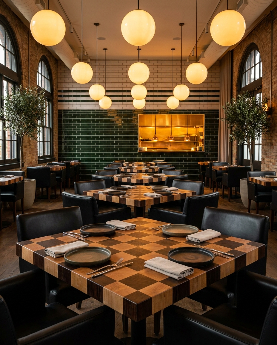 Solid maple + wenge tabletop, end grain — a modern bistro