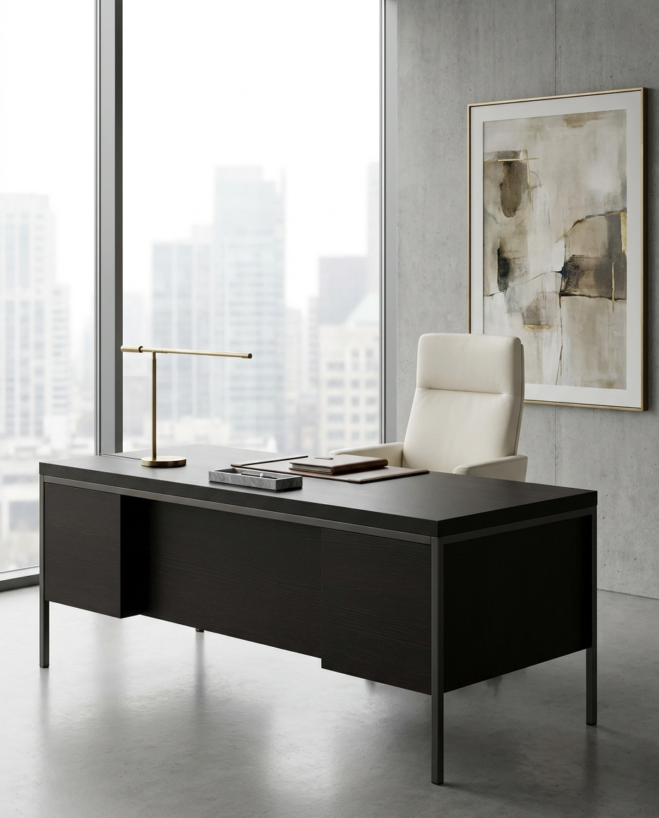 Solid wenge tabletop, face grain — a sleek executive office