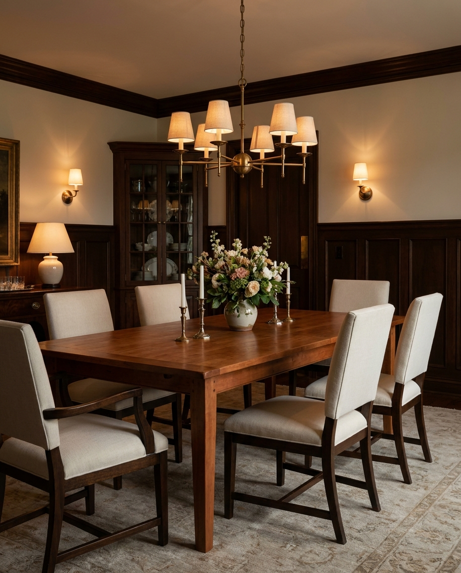 Solid cherry dining table, edge grain — a classic traditional dining room
