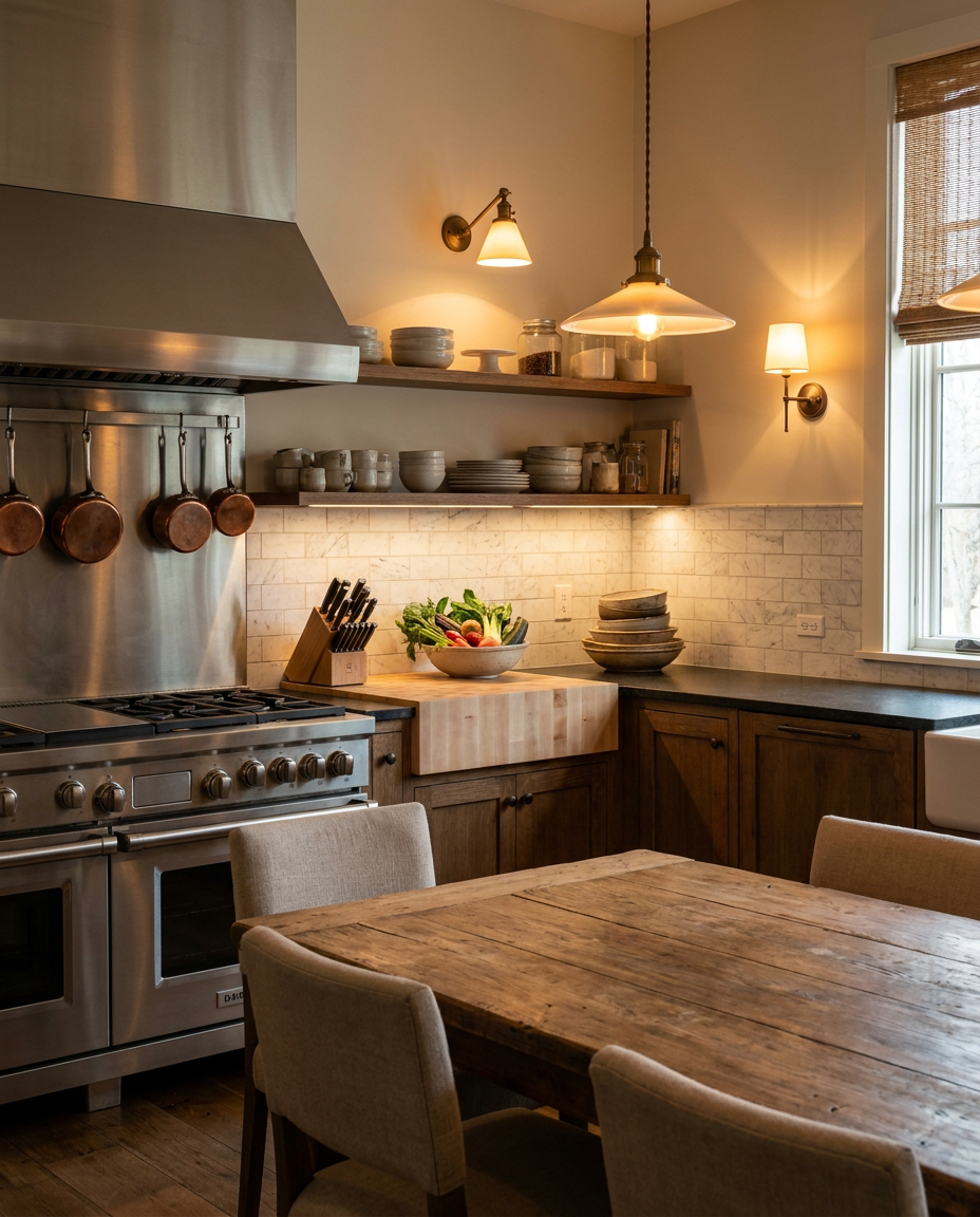Solid maple countertop, end grain — a chef-style kitchen prep zone