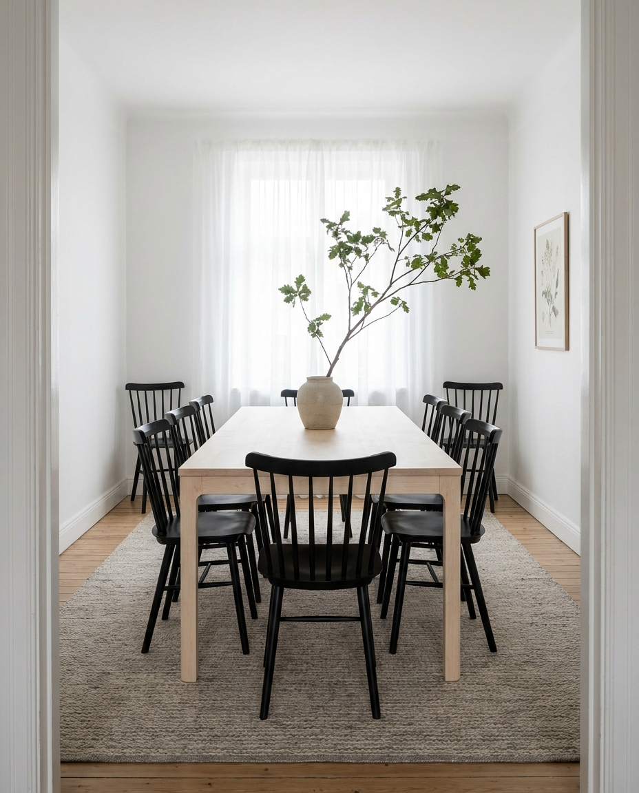 Solid maple dining table, edge grain — a Scandinavian dining room