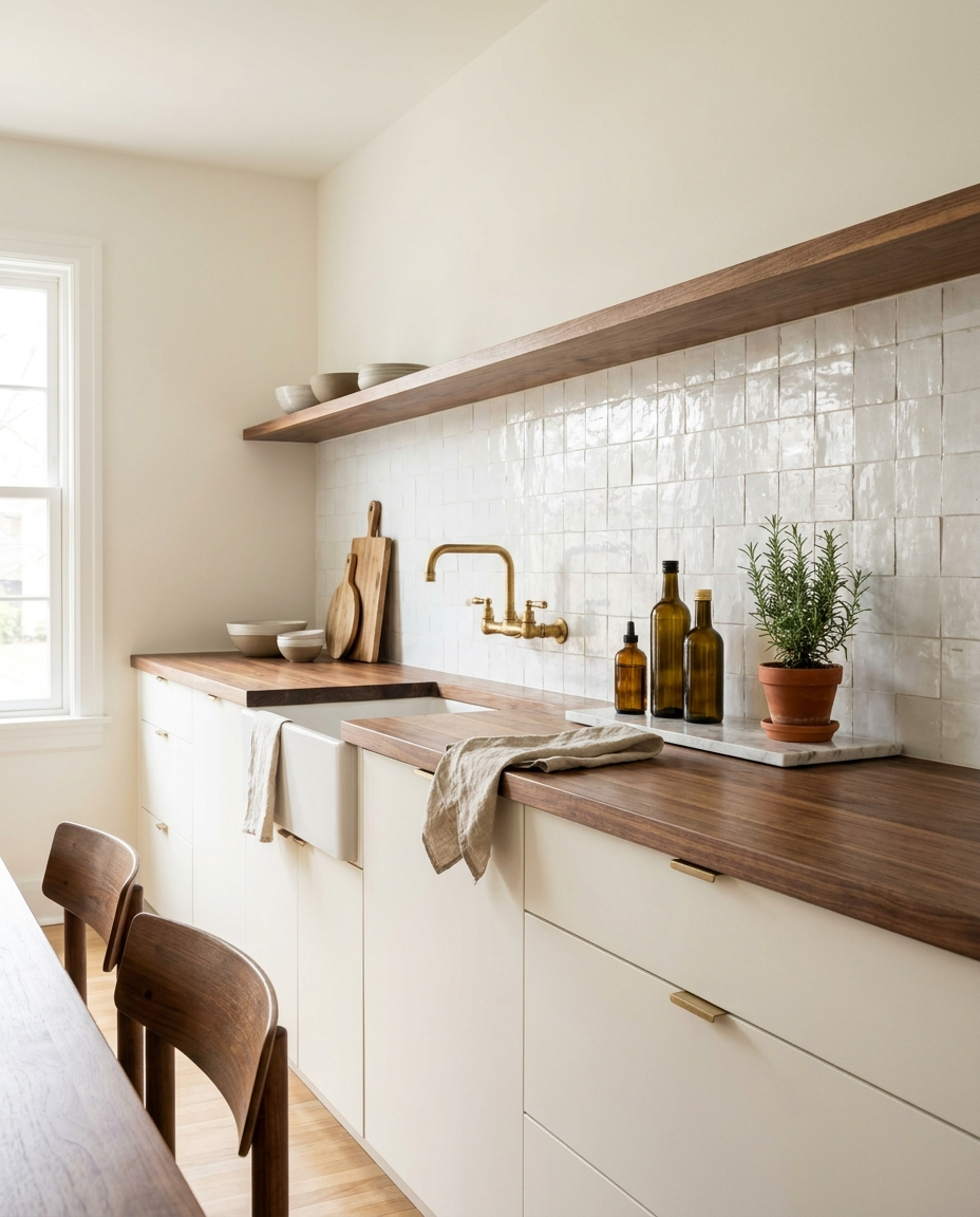 Walnut edge grain butcher block countertop on a kitchen island