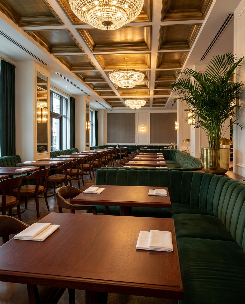 Solid mahogany tabletop, edge grain — an elegant hotel restaurant