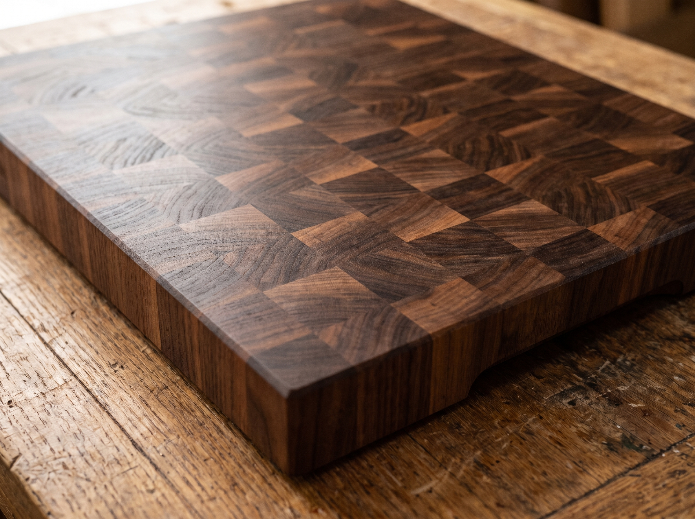 End grain walnut butcher block — checkerboard of upturned blocks